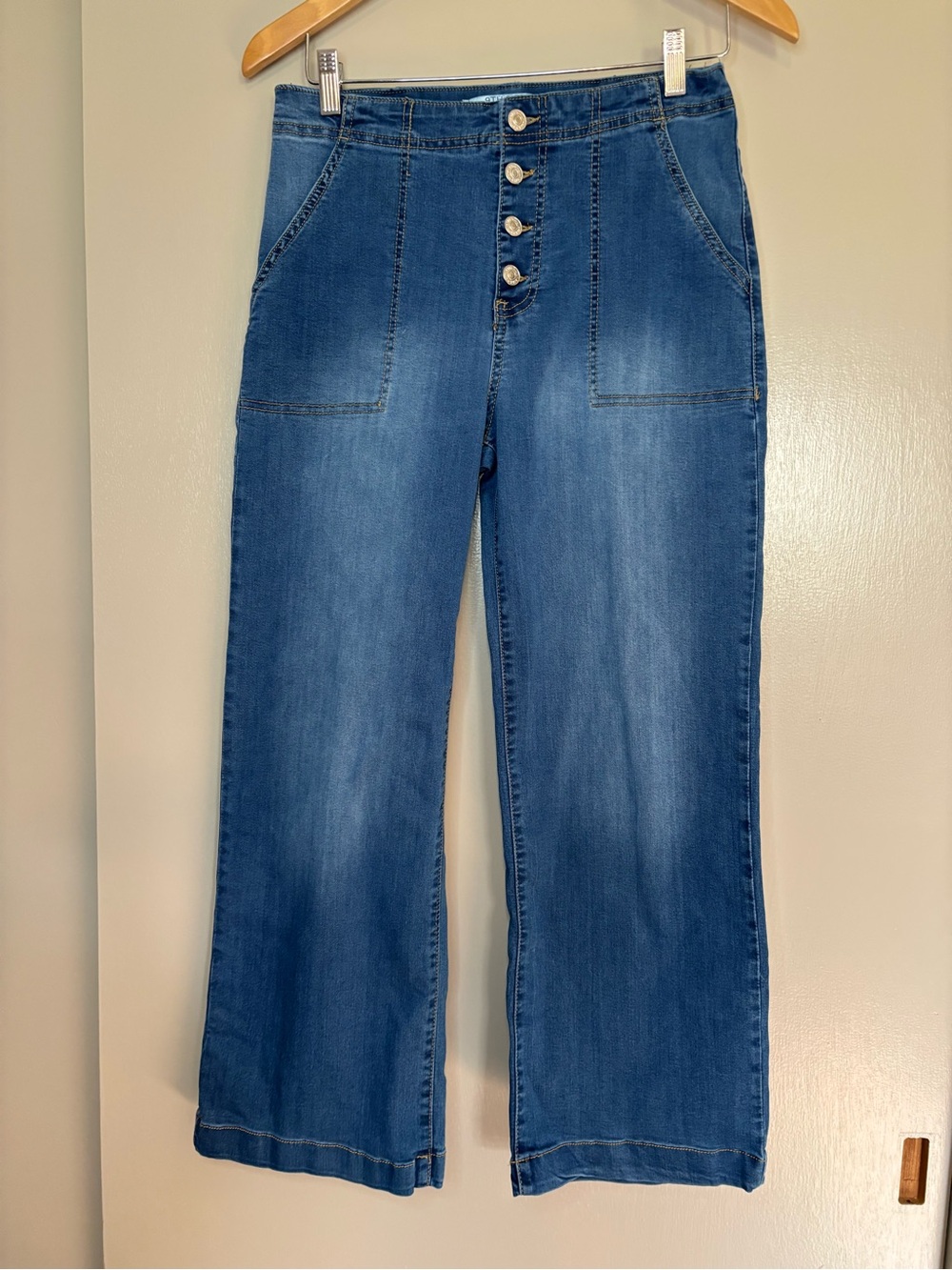 9th and Main Button-Front High-Rise Wide Leg Jeans in Blue, size 10P